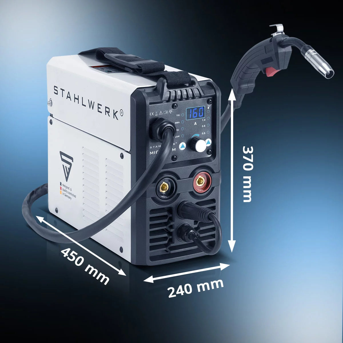 STAHLWERK MIG MAG 160 M Vollausstattung IGBT-Schweißgerät Vollsynergisches 5 in 1 Kombigerät mit echten 160 Ampere und 2 Rollen Antrieb / Fülldraht, MIG MAG, ARC MMA, Lift TIG