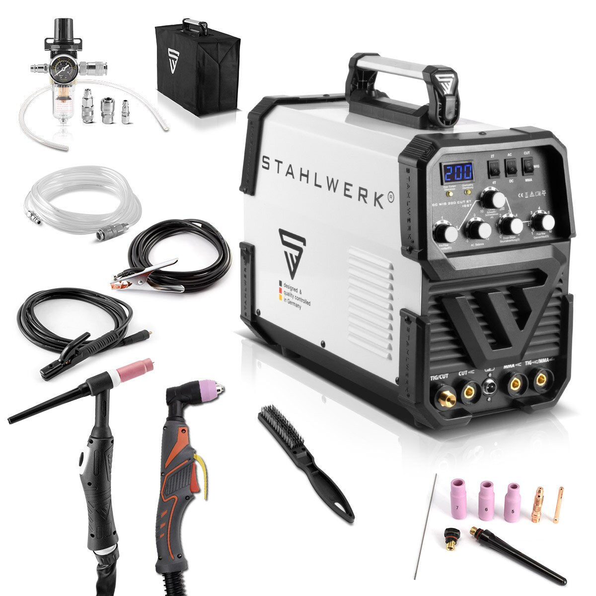 Steelworks welding machine AC / DC WIG 200 Plasma ST IGBT / COMBICH and white device / 200 AMP WIG + MMA welding machine with 50 AMP cut plasma cutter, aluminum