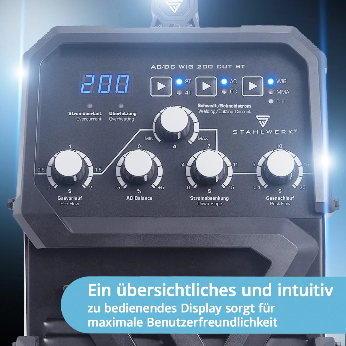 STAHLWERK Schweißgerät AC/DC WIG 200 CUT ST - Kombi 200 A WIG MMA Schweißgerät mit 45 A CUT Plasmaschneider, ALU geeignet