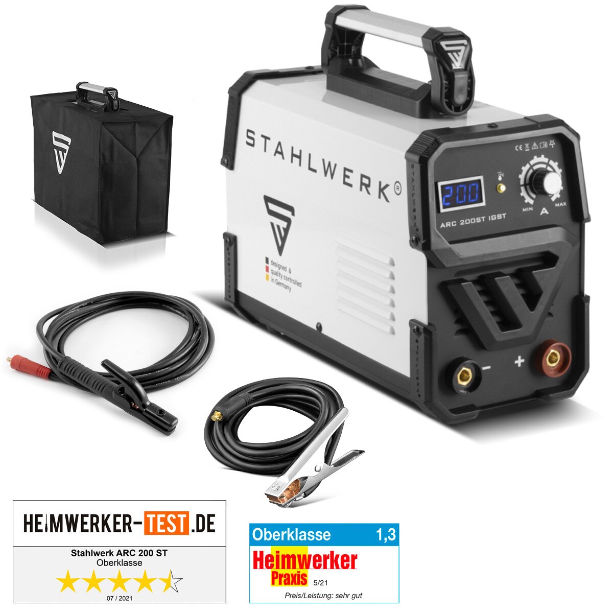 Steelworks welding machine ARC 200 ST IGBT-DC MMA / E-Hand welding device / Lift-Tig Double Board / Electrode Welding device with hot start function