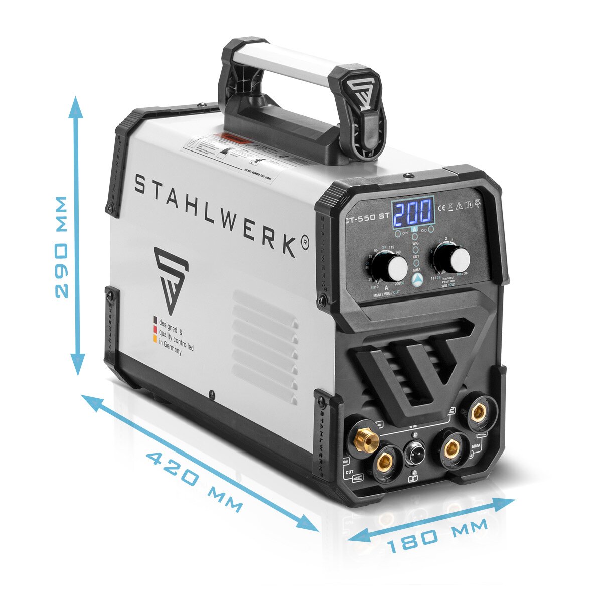 Steelworks 3 in 1 combi welding device CT 550 ST IGBT with electrode and plasma function / DC WIG MMA welding device with plasma cutter up to 12mm, 200 ampere WIG / MMA + 50 A cut