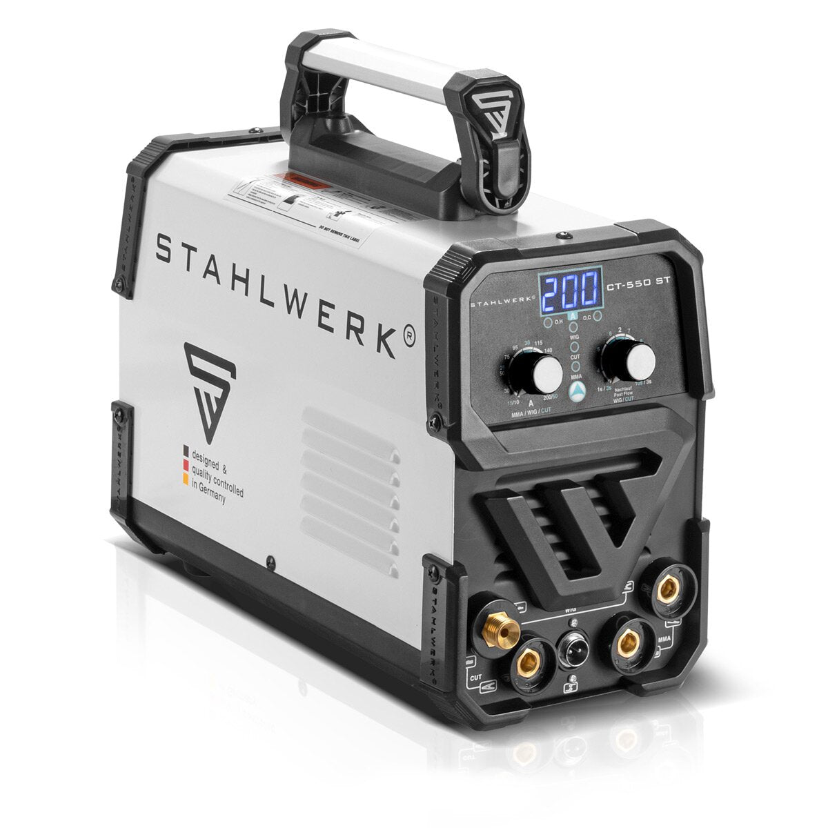 Steelworks 3 in 1 combi welding device CT 550 ST IGBT with electrode and plasma function / DC WIG MMA welding device with plasma cutter up to 12mm, 200 ampere WIG / MMA + 50 A cut