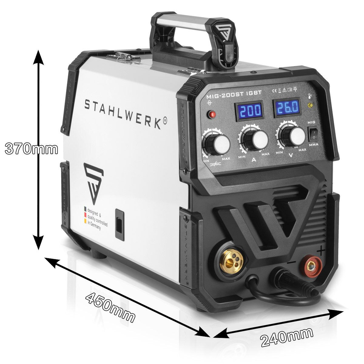 Steelworks welding machine MIG MAG 200 ST IGBT / protective gas welding device with a synergic wire feed and real 200 amps / professional welding equipment, e-hand, MMA