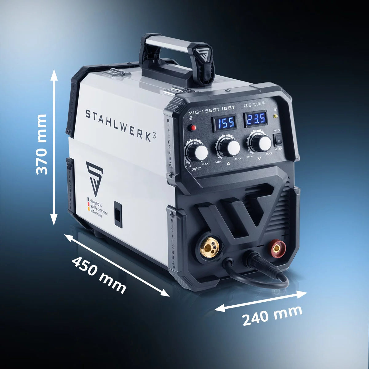 STAHLWERK welding machine MIG MAG 155 ST IGBT with synergic wire feed and real 155 amps / inert gas welding machine with MMA / E-hand