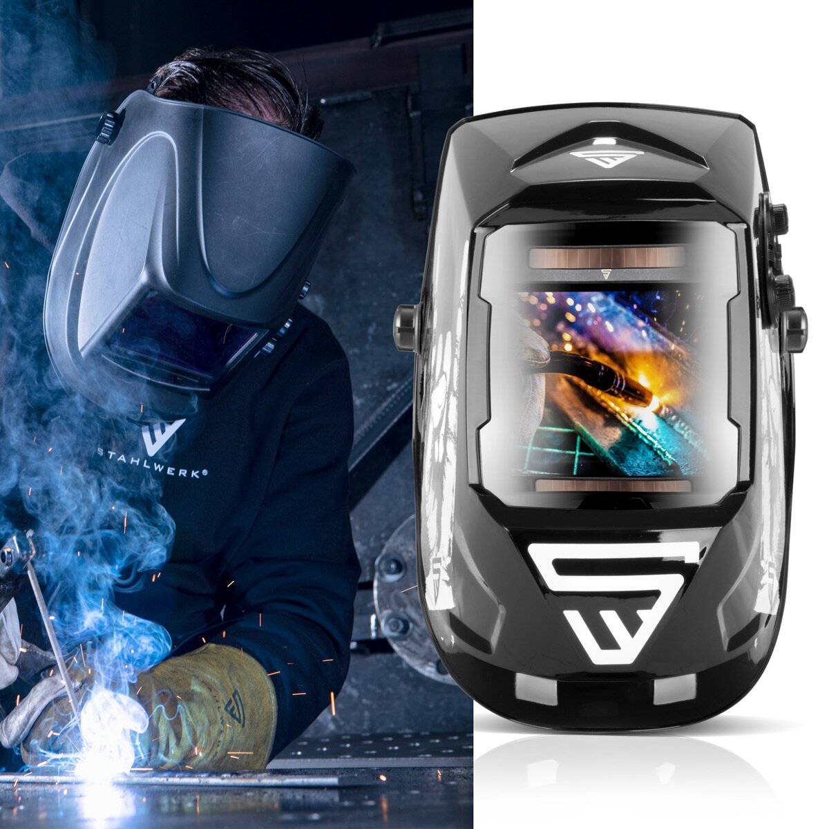 Steelworks 3 in 1 automatic welding helmet ST-990 SE "Special edition Rock" Real Color Helm | Welding umbrella | Welding mask | Welding sign for professional welding, cutting and grinding