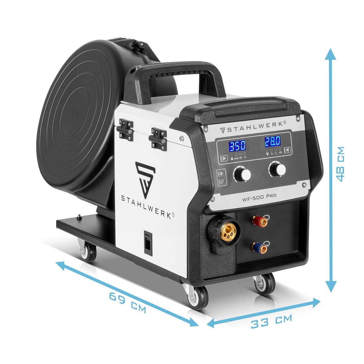 Saldatura industriale in acciaio MIG 350 DP Attrezzatura completa di inverter IGBT a raffreddamento ad acqua con 350 A e funzione spot, sistema Mig Mag Weiss con puls | Double Pulse | Impulso ad alta velocità