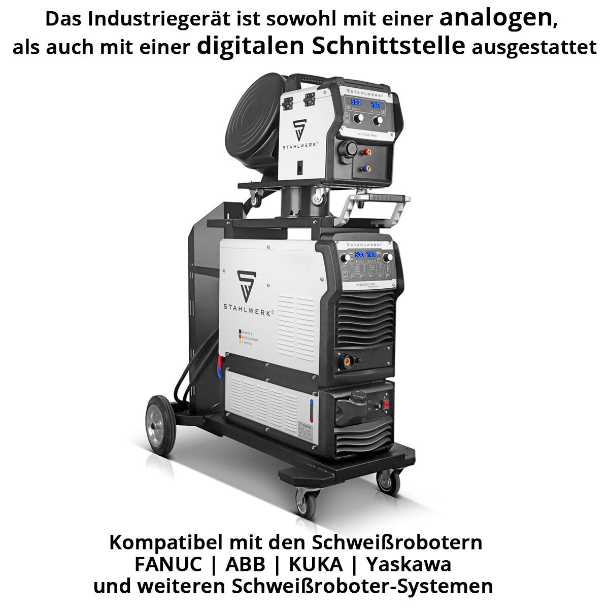 STAHLWERK Industrie-Schweißgerät MIG MAG 500 DP Vollausstattung Vollsynergischer, wassergekühlter IGBT Inverter mit 500 A und Spot-Funktion, MIG MAG Schweißanlage mit Puls | Doppelpuls | High-Speed Puls