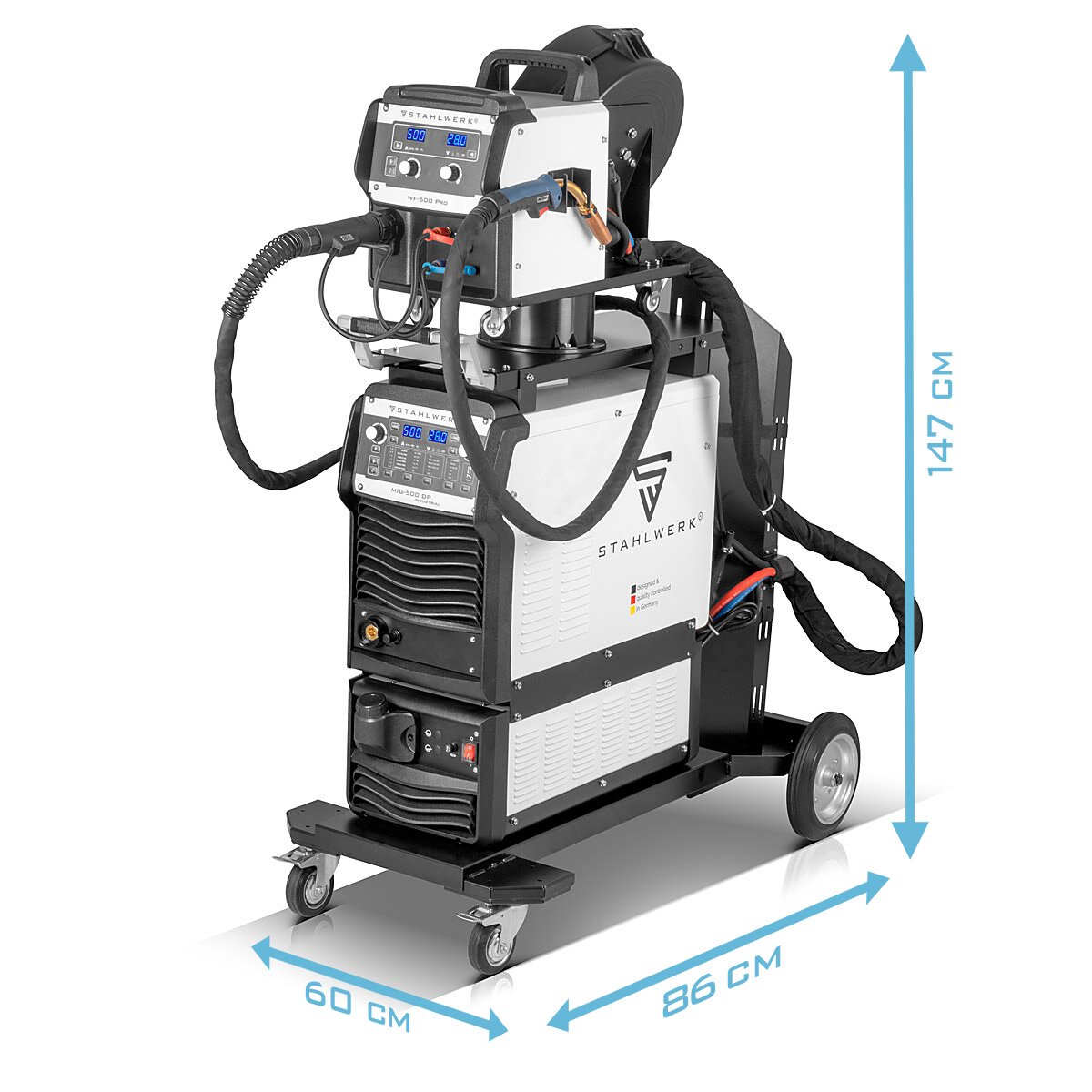 Acciaio per saldatura industriale Mag 500 DP IGBT a syngian, raffreddato ad acqua con 500 A e funzione spot, sistema Mig Mag Weiss con impulso | Double Pulse | Impulso ad alta velocità