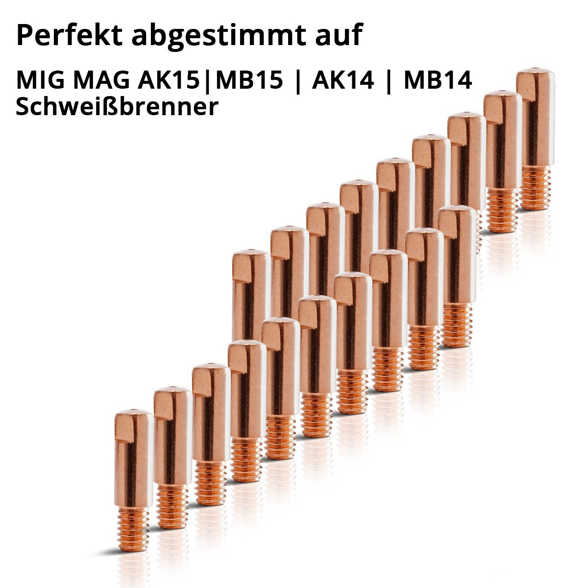 STAHLWERK 20er Set AK15 | MB15 | AK14 | MB14 Stromdüsen | Kontaktdüsen M6x25 in 0,8 mm MIG MAG Verschleißteile Set | Schweißzubehör für Schweißbrenner