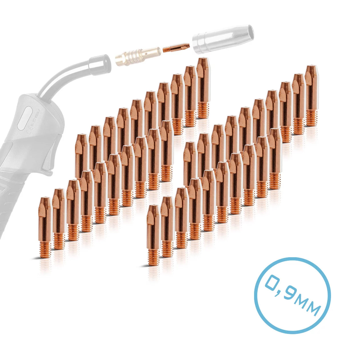 STAHLWERK Set of 40 AK25 | MB25 | KD24 | MB24 contact tips | Contact nozzles M6x28 in 0.9 mm MIG MAG wearing parts set | Welding accessories for welding torches