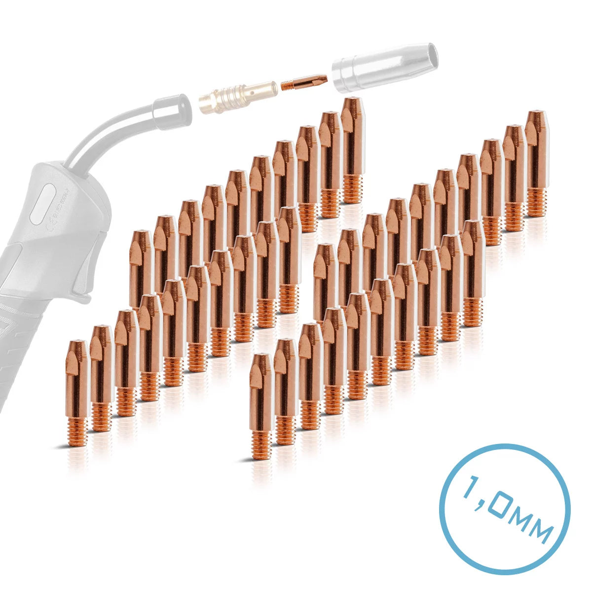 STAHLWERK Set of 40 AK25 | MB25 | KD24 | MB24 contact tips | Contact nozzles M6x28 in 1.0 mm MIG MAG wearing parts set | Welding accessories for welding torches