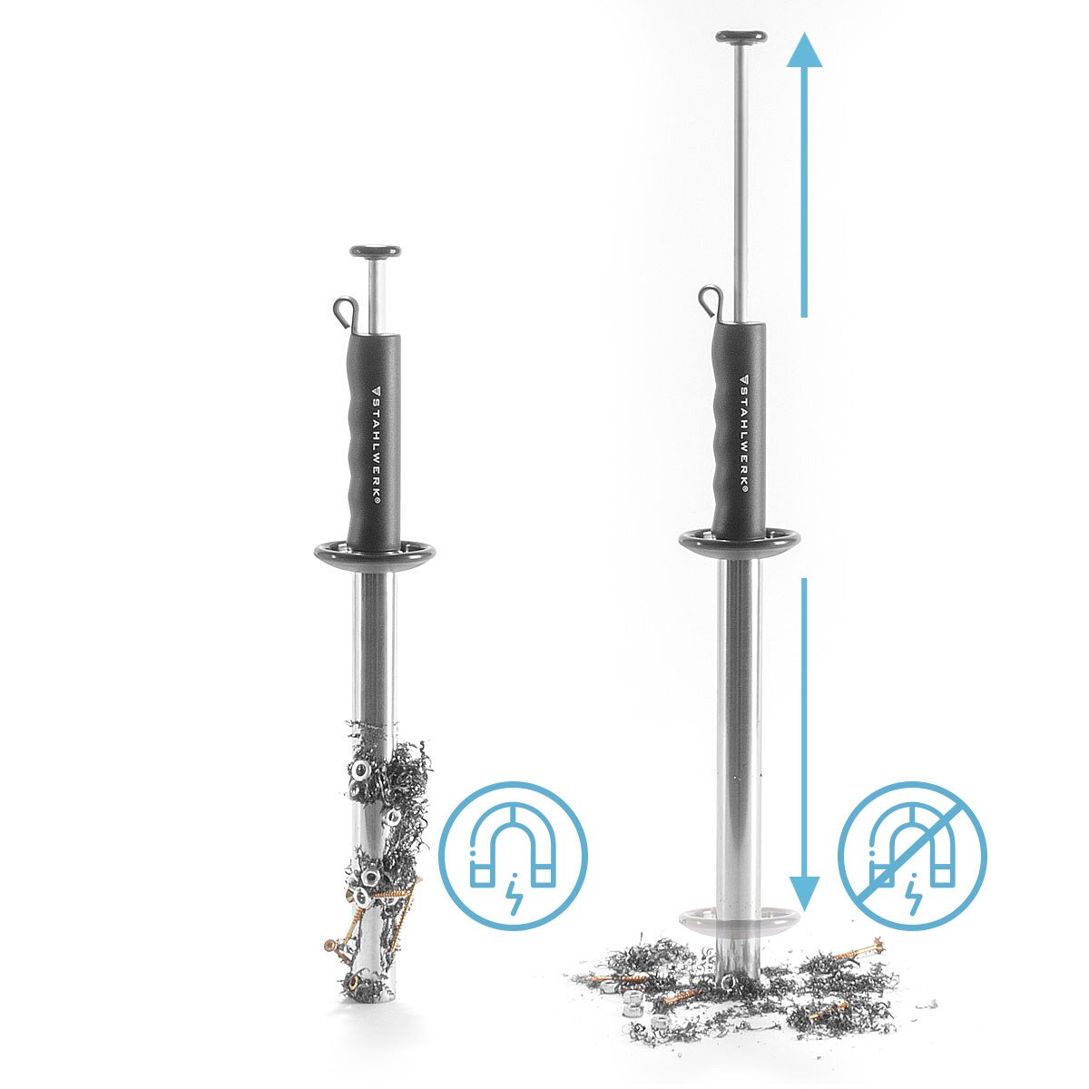 STAHLWERK Magnetischer Spänesammler MSP-410 ST Magnetsammler / Späneentferner / Magnetheber / Magnetstab zur Aufnahme magnetischer Metallspäne und Kleinteile