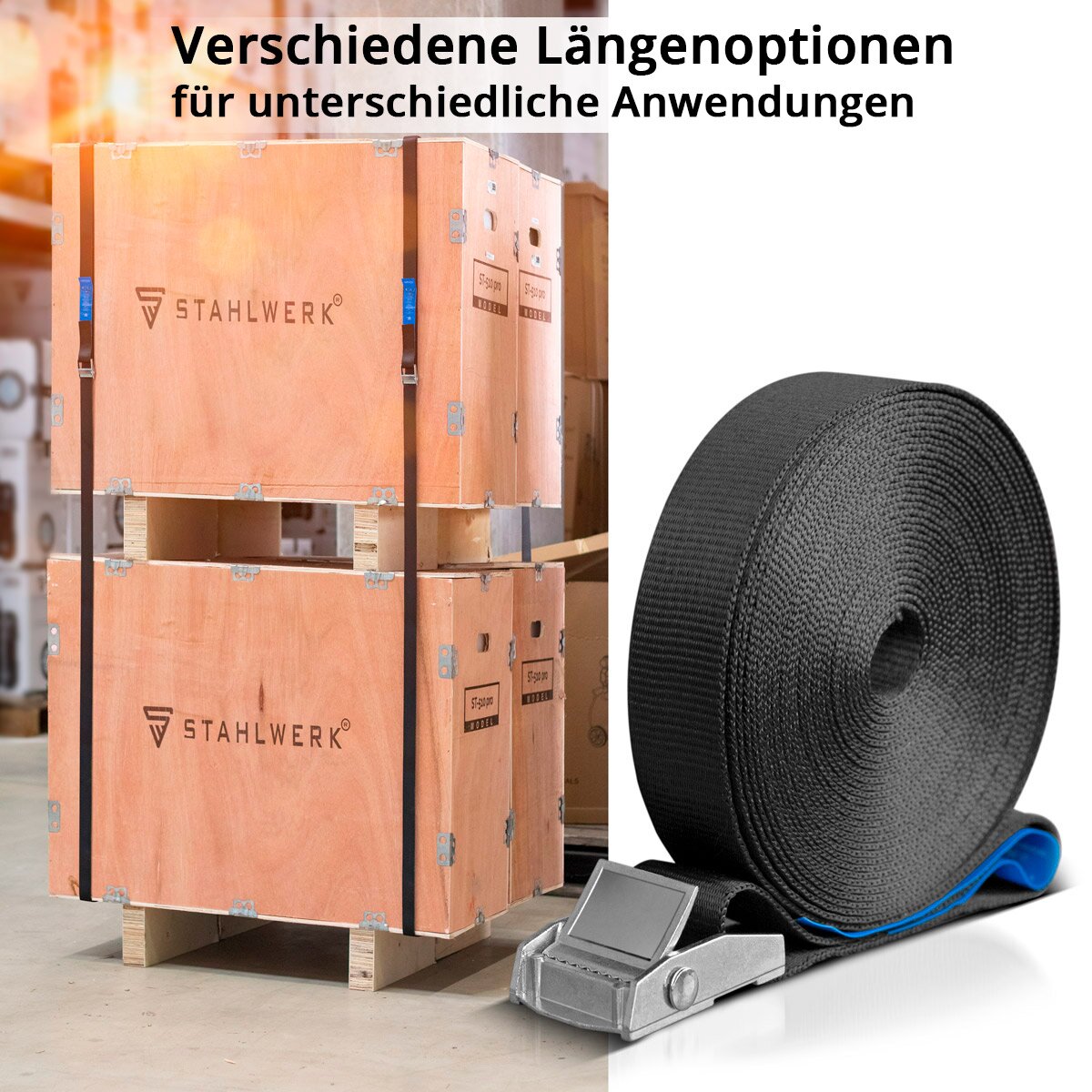 Steelworks clamping belt 8er set 6 m x 25 mm LC 250 Dan fastening strap | Lashing strap with clamping lock TÜV/GS checked