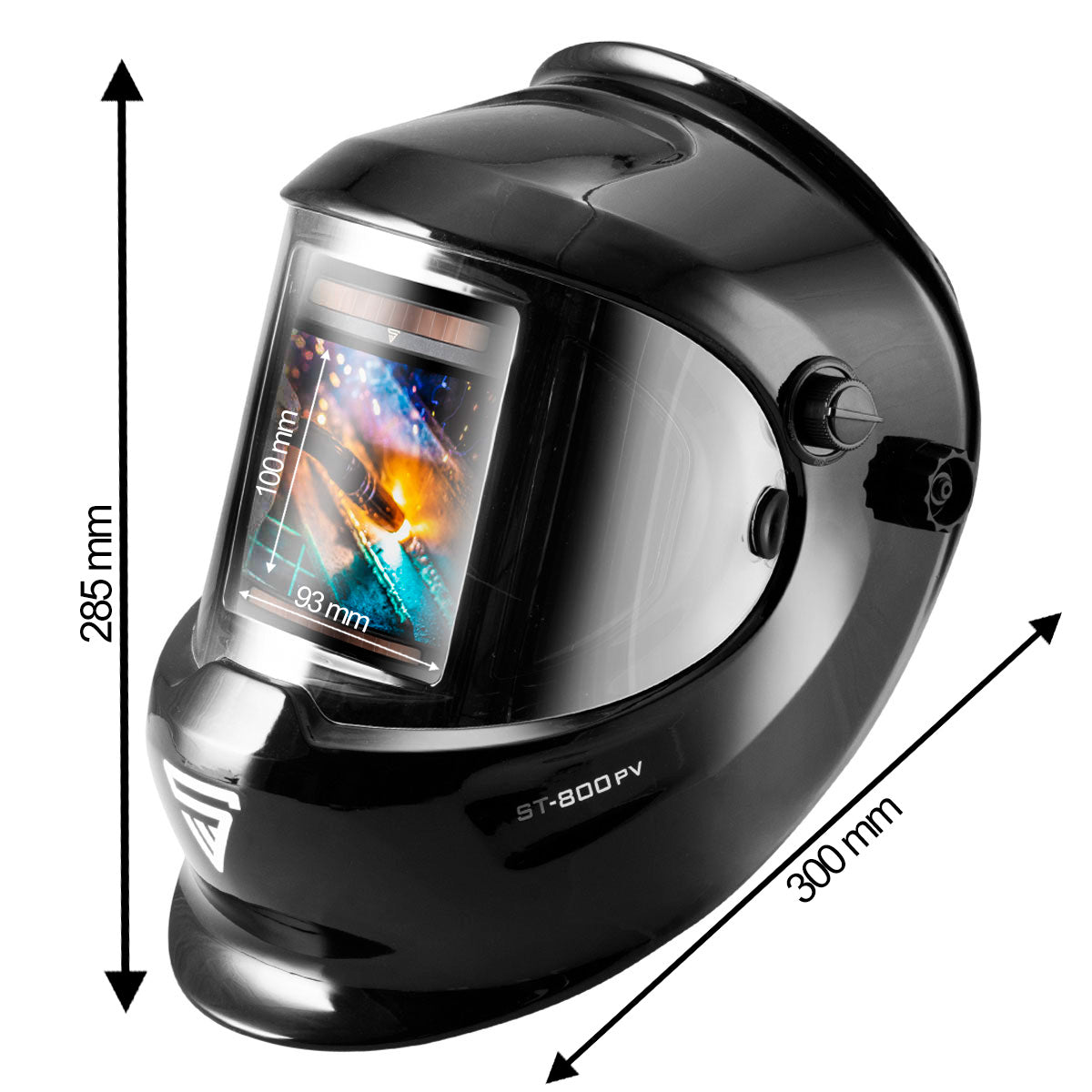 Steelworks full automatic real color welding helmet ST-800 PV, 3 in 1 function, 180 ° visibility, black glossy, large field of vision, including 2 spare discs