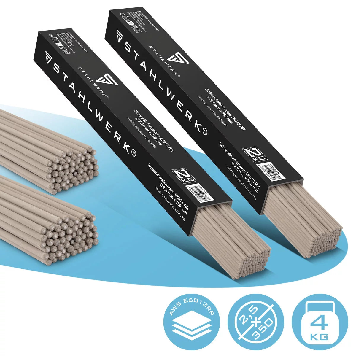 STAHLWERK 2x stick electrodes AWS E6013RR thick rutile coated 2.5 x 350 mm, welding current 50-90 A, high chemical purity, 2 kg MMA ARC.