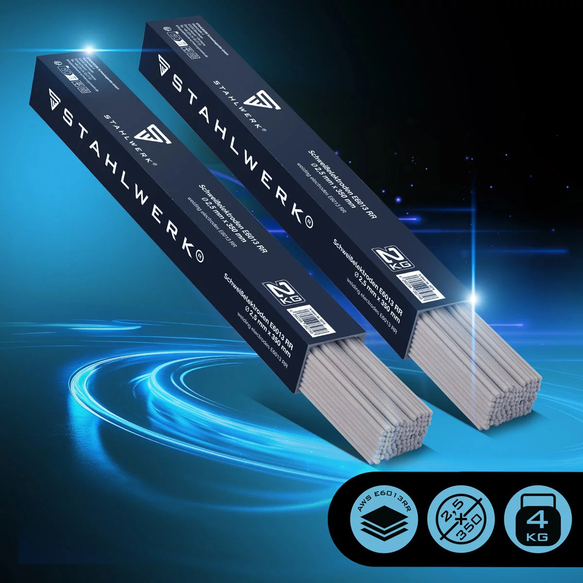 STAHLWERK 2x stick electrodes AWS E6013RR thick rutile coated 2.5 x 350 mm, welding current 50-90 A, high chemical purity, 2 kg MMA ARC.