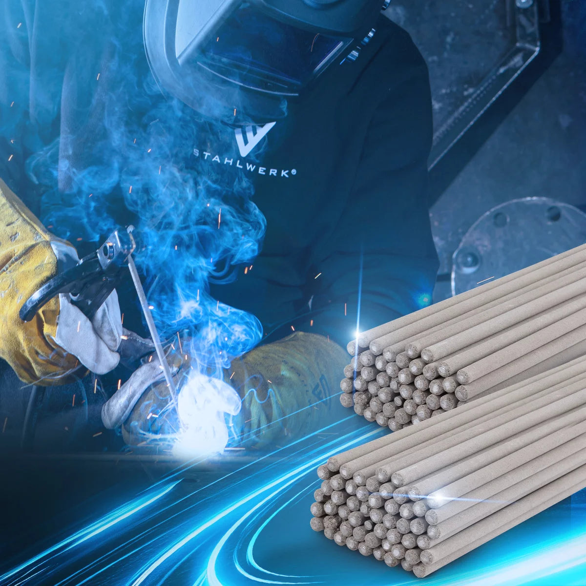 STAHLWERK 2x stick electrodes AWS E6013RR thick rutile coated 2.5 x 350 mm, welding current 50-90 A, high chemical purity, 2 kg MMA ARC.