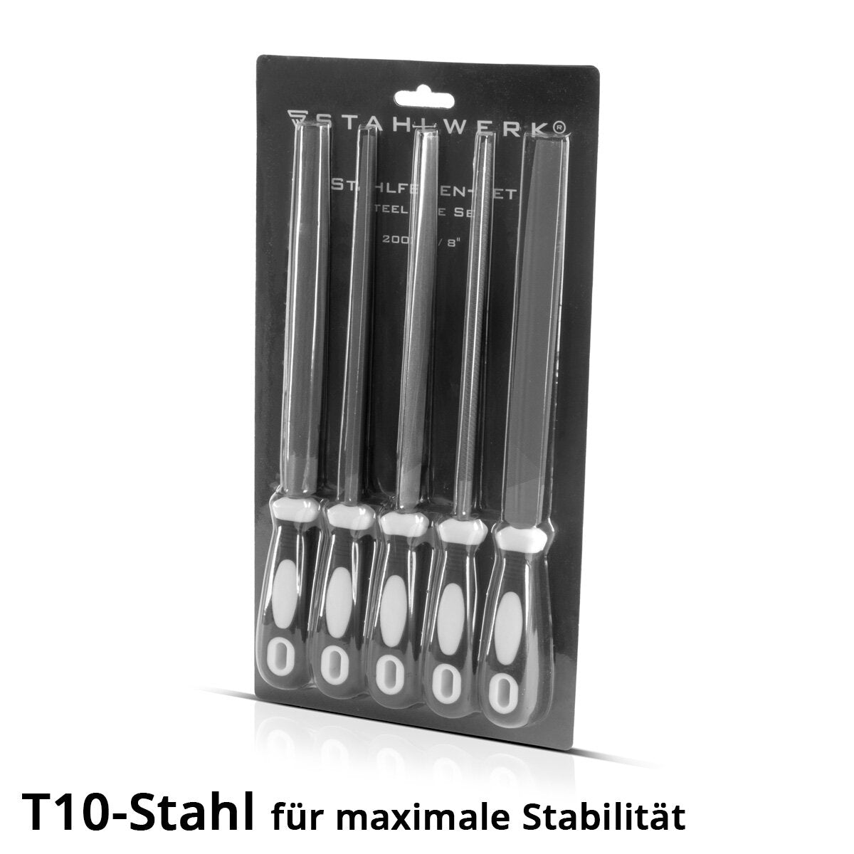 STAHLWERK Stahlfeilen 5er Set 200 mm | 8" Raspeln | Metallfeilen | Werkstattfeilen | Feilen-Satz zum professionellen Bearbeiten von Metall, Holz und Kunststoffen