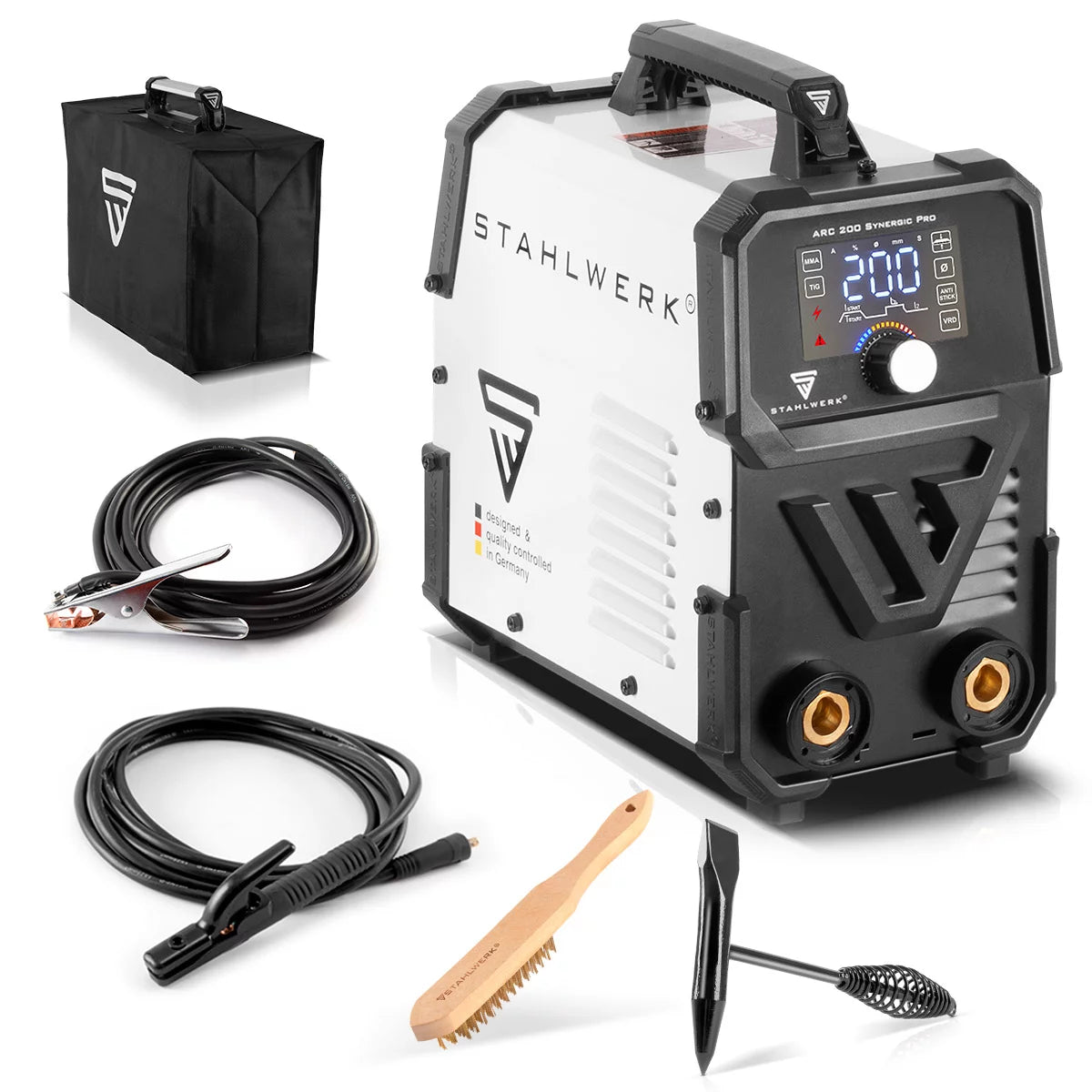 STAHLWERK ARC 200 Synergic Pro Electrode Welding Machine, MMA completamente syngian | E-mano | Inverter a sollevamento con tecnologia Ampere e IGBT