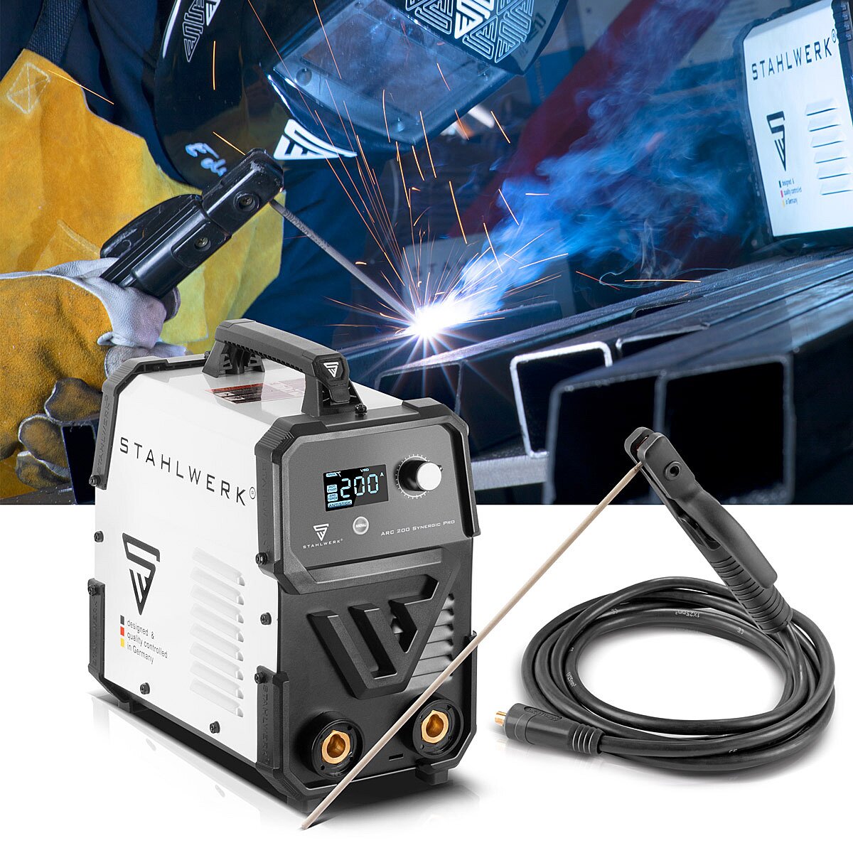 Stahlwerk ARC 200 Synergic Pro electrode welding machine, fully syngian MMA | E-hand | Lift-Tig inverter with 200 ampere and IGBT technology