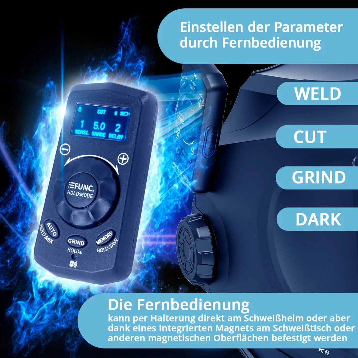 STAHLWERK 3-in-1 Automatik-Schweißhelm MASTER AIR | Schweißhelm mit Frischluftzufuhr | Bluetooth-Fernsteuerung | True-Colour-Farbwiedergabe | Abdunkelung DIN 4 bis DIN 14 | Optische Klasse 1/1/1/1