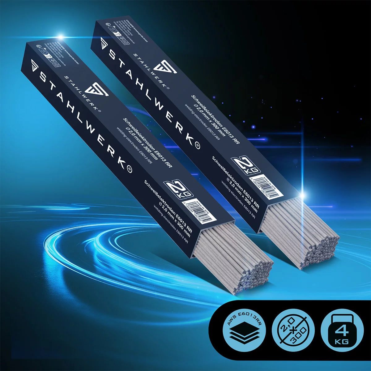 STAHLWERK 2 x AWS E6013RR stick electrodes thick rutile coated 2 mm x 300 mm, welding current 50-70 A, high chemical purity, 2 kg MMA ARC