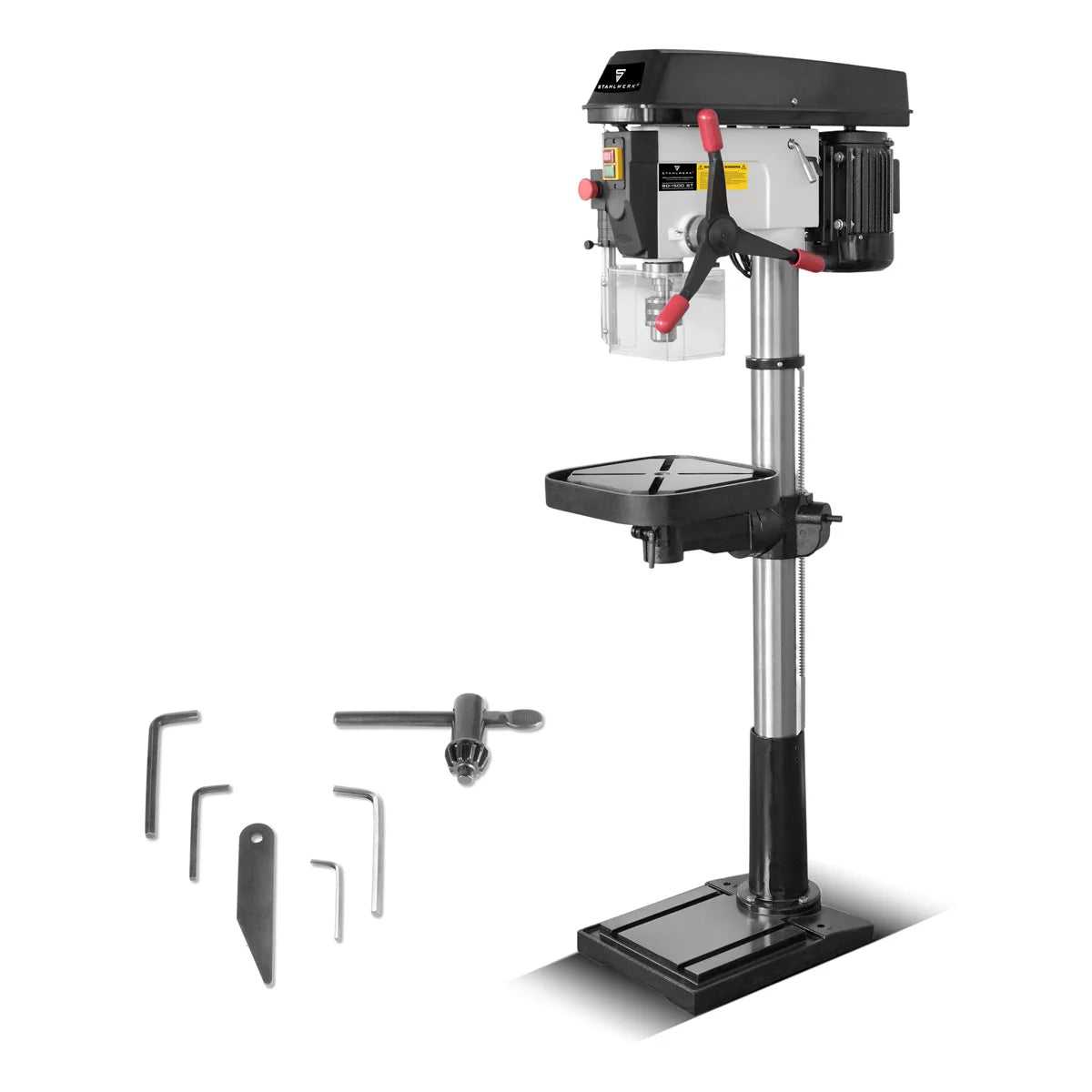 STAHLWERK BD-1500 ST Säulenbohrmaschine | Leistungsstarke Standbohrmaschine 1500 Watt für Heimwerker und Metallbau | Bohrdurchmesser Ø 20 mm | 150 - 2.450 U/min | Robuster Bohrtisch und Metallfuss