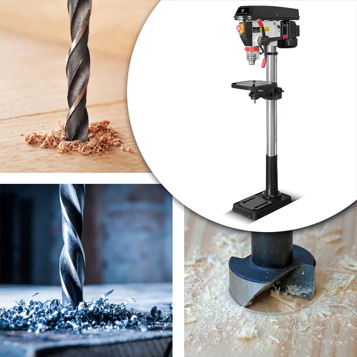 STAHLWERK BD-900 ST Säulenbohrmaschine | Leistungsstarke Standbohrmaschine 900 Watt für Heimwerker und Metallbau | Bohrdurchmesser Ø 20 mm | 280 - 2.380 U/min | Robuster Bohrtisch und Metallfuss