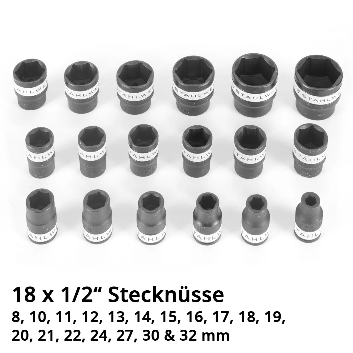 STAHLWERK Steckschlüssel-Satz 24-teiliger Knarrenkasten | Ratschen-Set | Steckschlüssel-Set | Stecknuss-Satz | Ratschenkasten mit 1/2" Umschaltknarre, Stecknüssen, Handkurbel und Zubehör