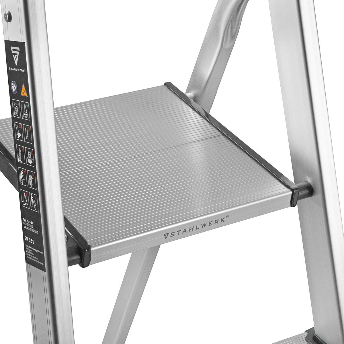 Stahlwerk Stahleiter HL-4 ST 150 kg, 4 gradini, altezza del supporto 78 cm, scala in alluminio / conduttore pieghevole / scala a gradini / scala multiuso con germogli non slip tra cui una garanzia del produttore di 7 anni