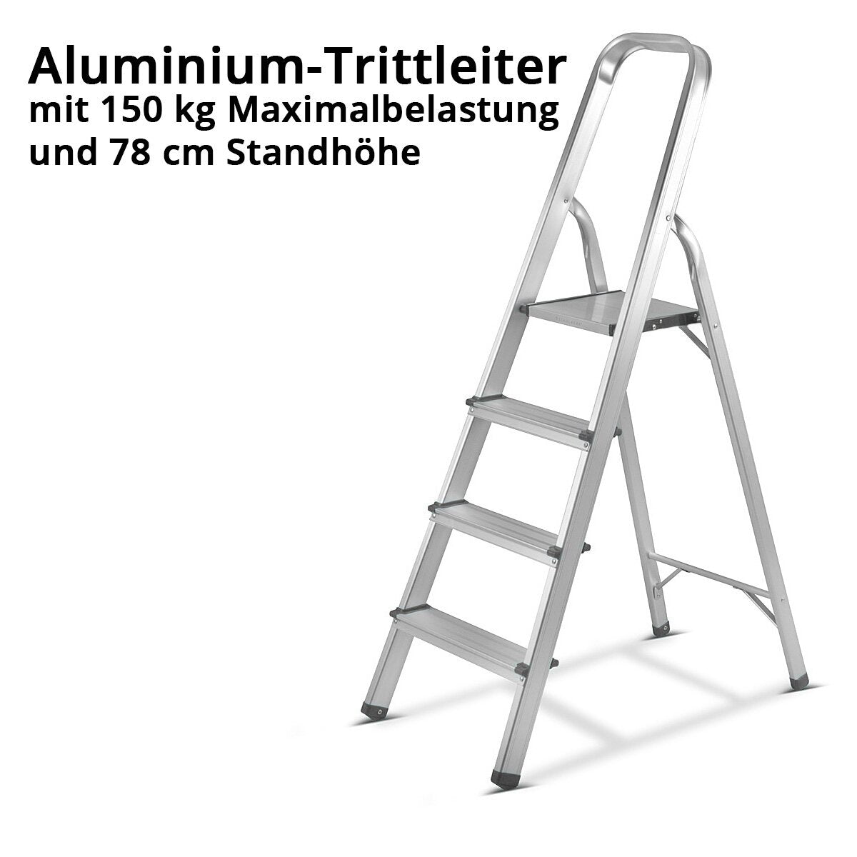 STAHLWERK Stehleiter HL-4 ST 150 kg, 4 Stufen, Standhöhe 78 cm, Aluminium Leiter / Klappleiter / Trittleiter / Mehrzweckleiter mit rutschfesten Sprossen inklusive 7 Jahre Hersteller-Garantie