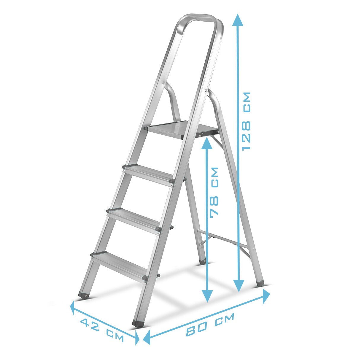 Stahlwerk Stahleiter HL-4 ST 150 kg, 4 gradini, altezza del supporto 78 cm, scala in alluminio / conduttore pieghevole / scala a gradini / scala multiuso con germogli non slip tra cui una garanzia del produttore di 7 anni