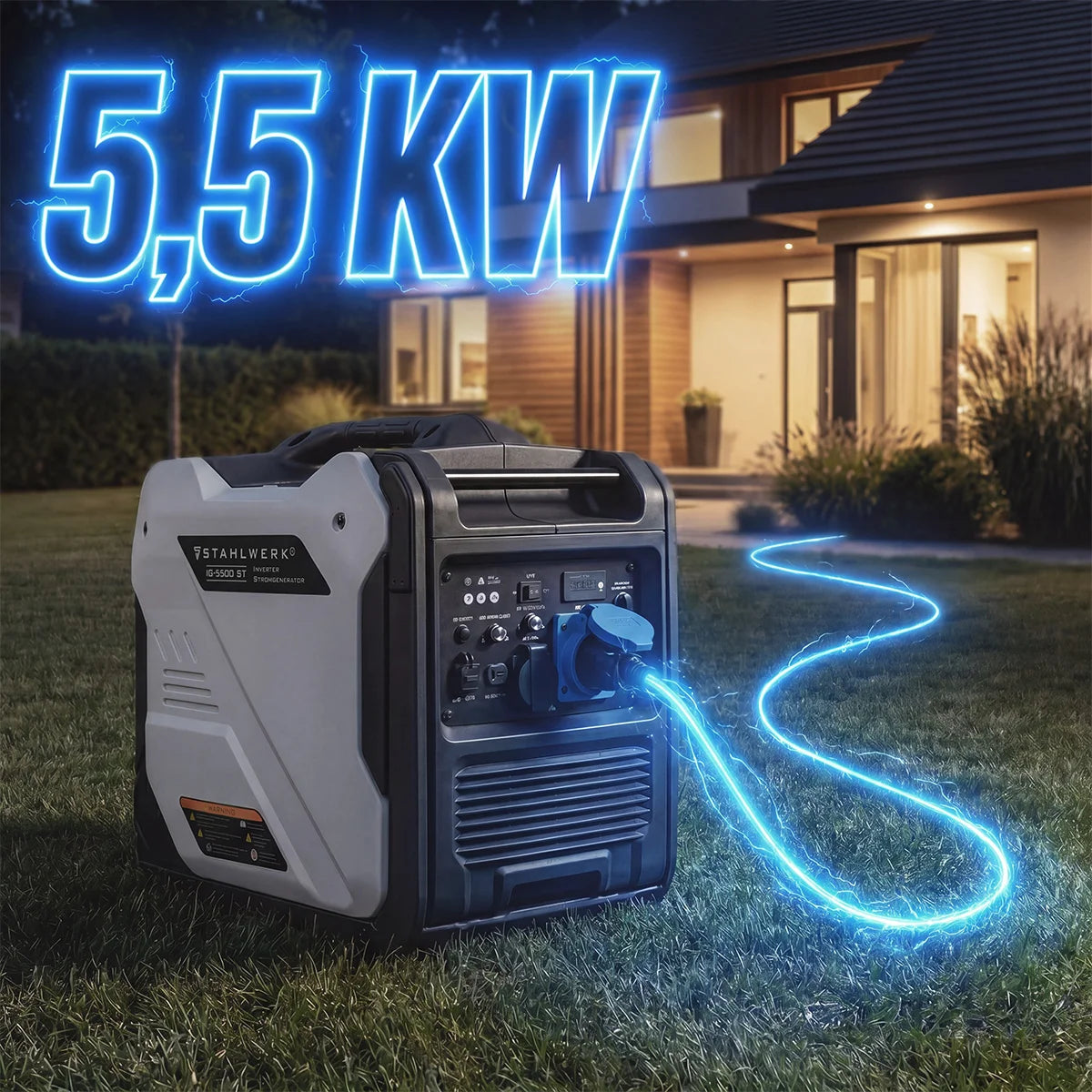 STAHLWERK IG-5500 ST Benzin Generator 5,5 kW | 7,48 PS | Inverter Stromgenerator | Stromerzeuger | Notstromaggregat mit Fernbedienung & E-Starter, verbrauchseffizient und wartungsarm