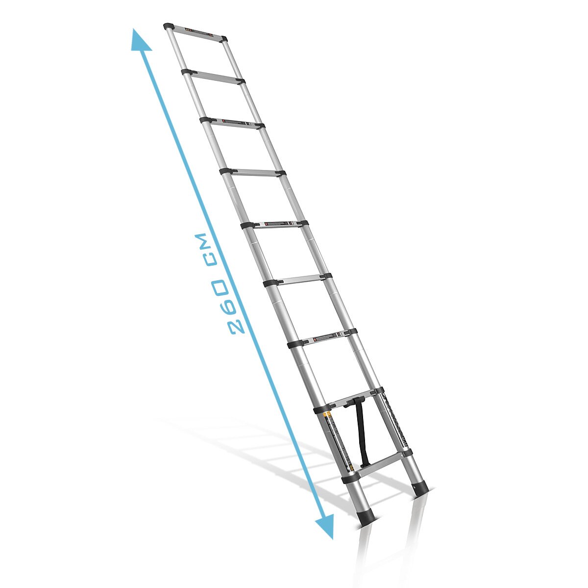 STAHLWERK Teleskopleiter TL-260 ST mit 150 kg Tragkraft und 2,60 m Maximallänge, ausziehbare Aluminiumleiter | Anlegeleiter | Sprossenleiter mit rutschfesten Sprossen inklusive 7 Jahre Hersteller-Garantie