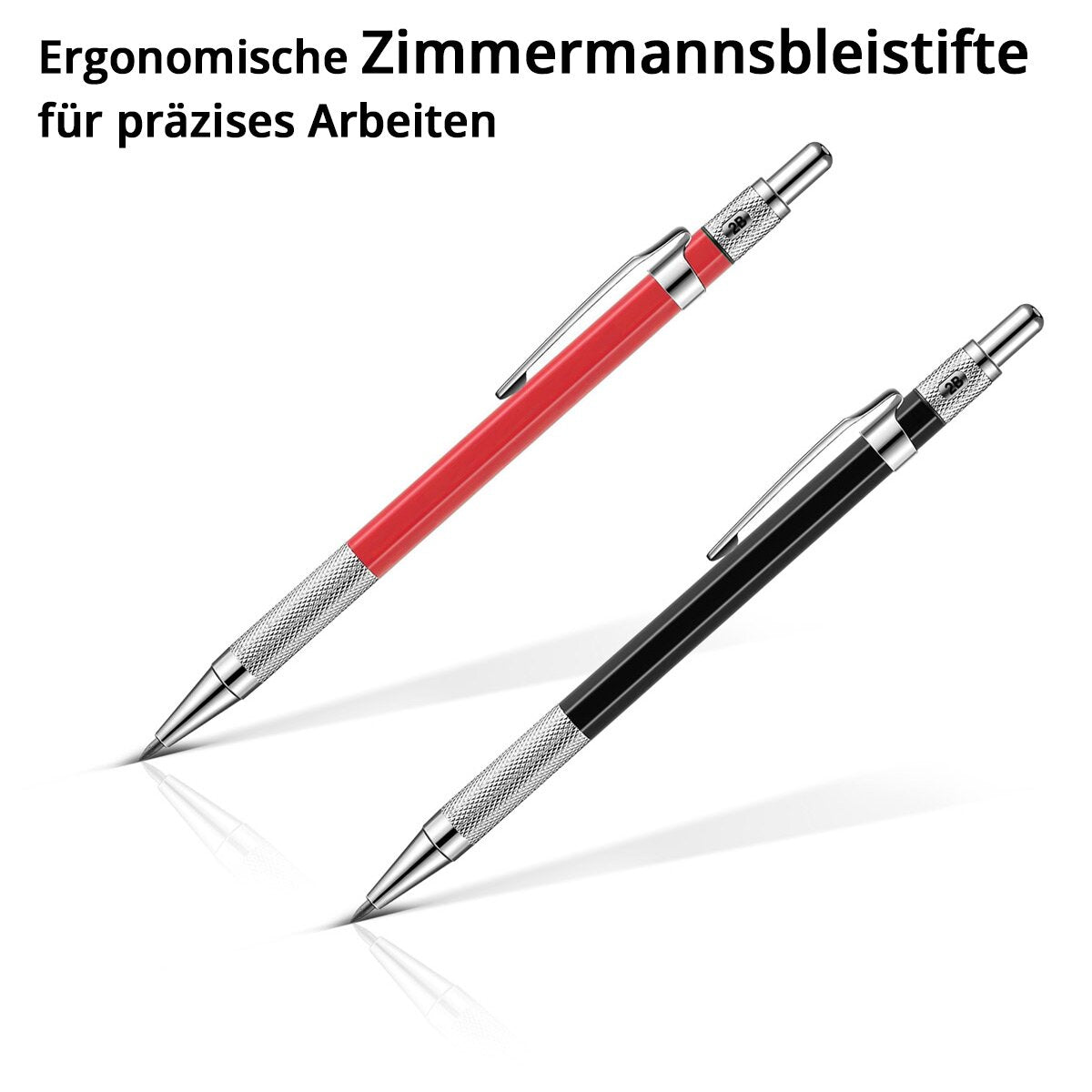 STAHLWERK Tieflochmarker Bleistift 4er Set mit 36 Ersatzminen und integriertem Spitzer Baubleistift | Bohrlochmarker | Zimmermannsbleistift | Markierstift | Baumarker | Druckbleistift