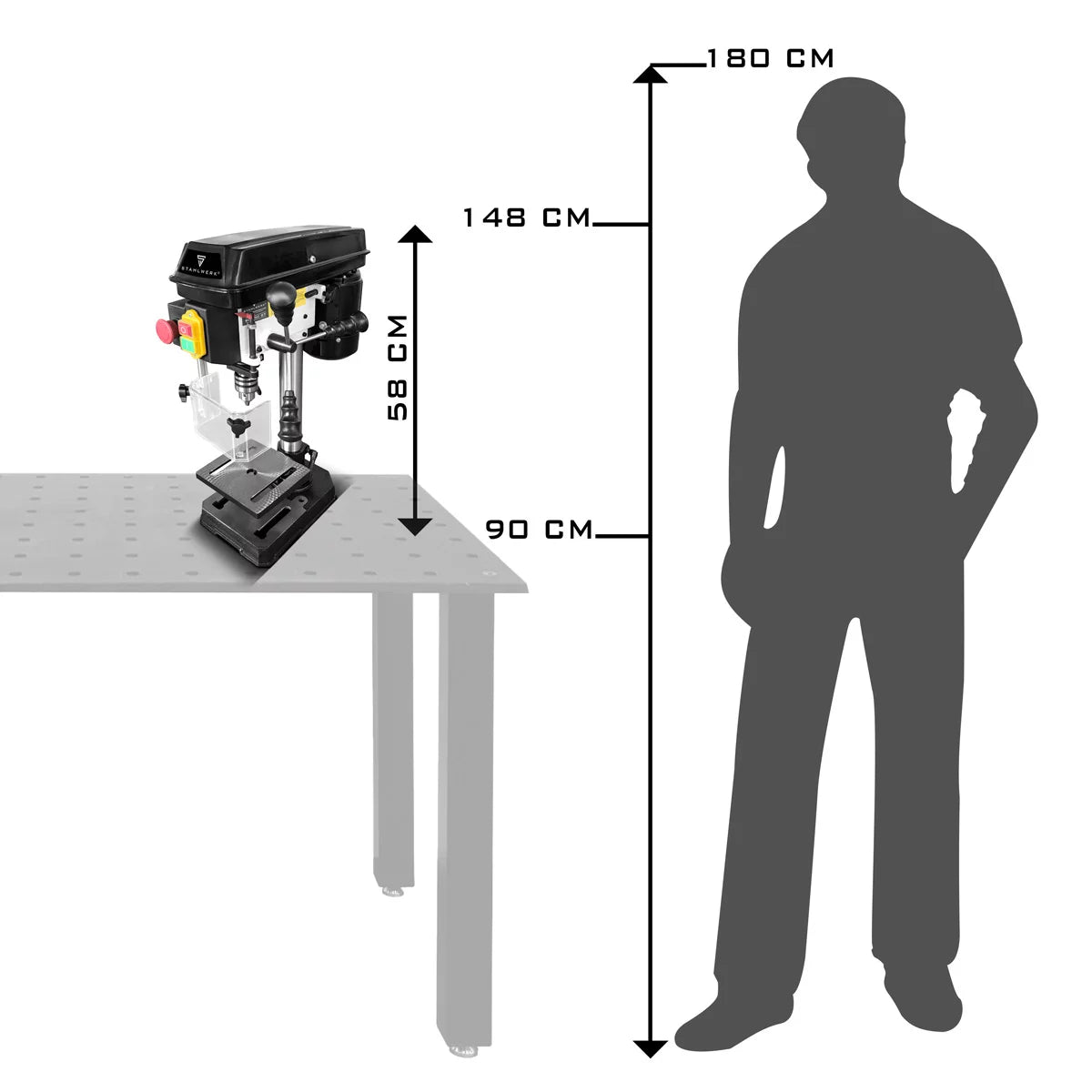 STAHLWERK BD-350 ST Säulenbohrmaschine | Präzise Tischbohrmaschine 350 W für Heimwerker, Metallbau | Bohrdurchmesser Ø 13 mm | 620 - 2.620 U/min |Robuster Bohrtisch und Metallfuss für stabilen Stand