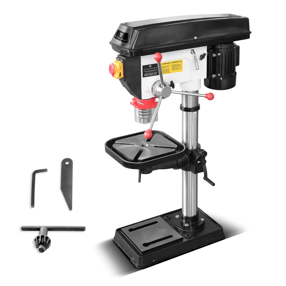 STAHLWERK BD-550 ST Standbohrmaschine | Robuste Säulenbohrmaschine mit 550 W für Heimwerker, Metallbau | Bohrdurchmesser Ø 16 mm | 200 - 2.800 U/min |Robuster Bohrtisch und Metallfuss für stabilen Stand