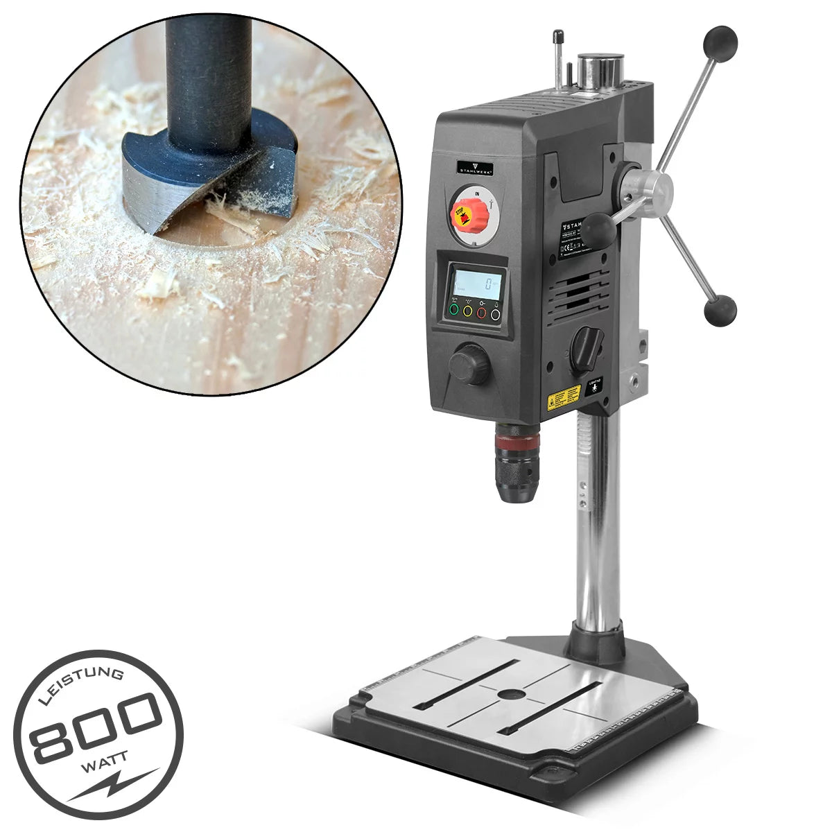 STAHLWERK MBD-800 ST Tischbohrmaschine mit Positionslaser | 800 W Ständerbohrmaschine | 200 - 2.500 U/min | Schnellspannbohrfutter 1,5 - 13mm | Säulenbohrmaschine mit 90 mm Bohrhub | Digitaldisplay