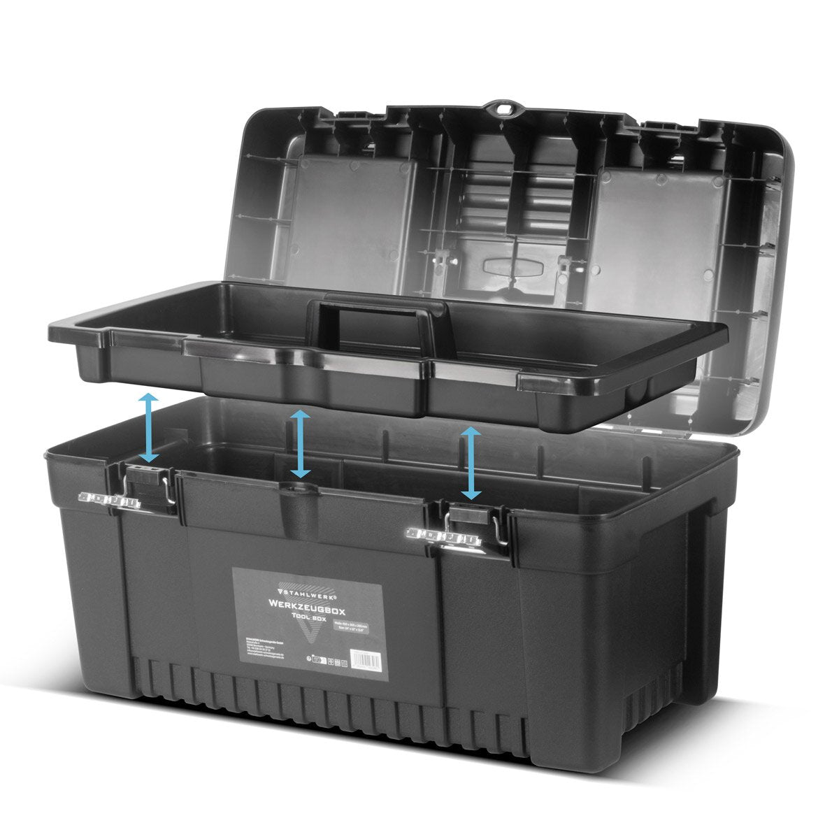 Stahlwerk Toolbox Set with 4 empty tool boxes | Tool box | Tool case | Tool box | Tool organizer | 4 in 1 module system with integrated range boxes