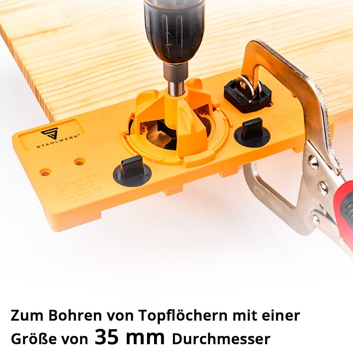 Steelworks pot tape drilling template with 35 mm forest drill hinge hole drill | Drilling help | Drilling | Drilling apprenticeship for drilling hinge holes