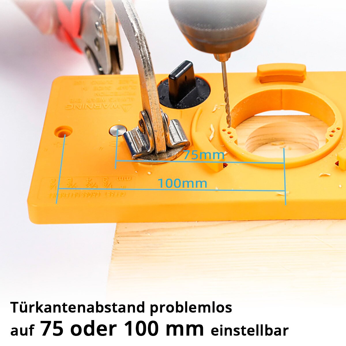 Steelworks pot tape drilling template with 35 mm forest drill hinge hole drill | Drilling help | Drilling | Drilling apprenticeship for drilling hinge holes