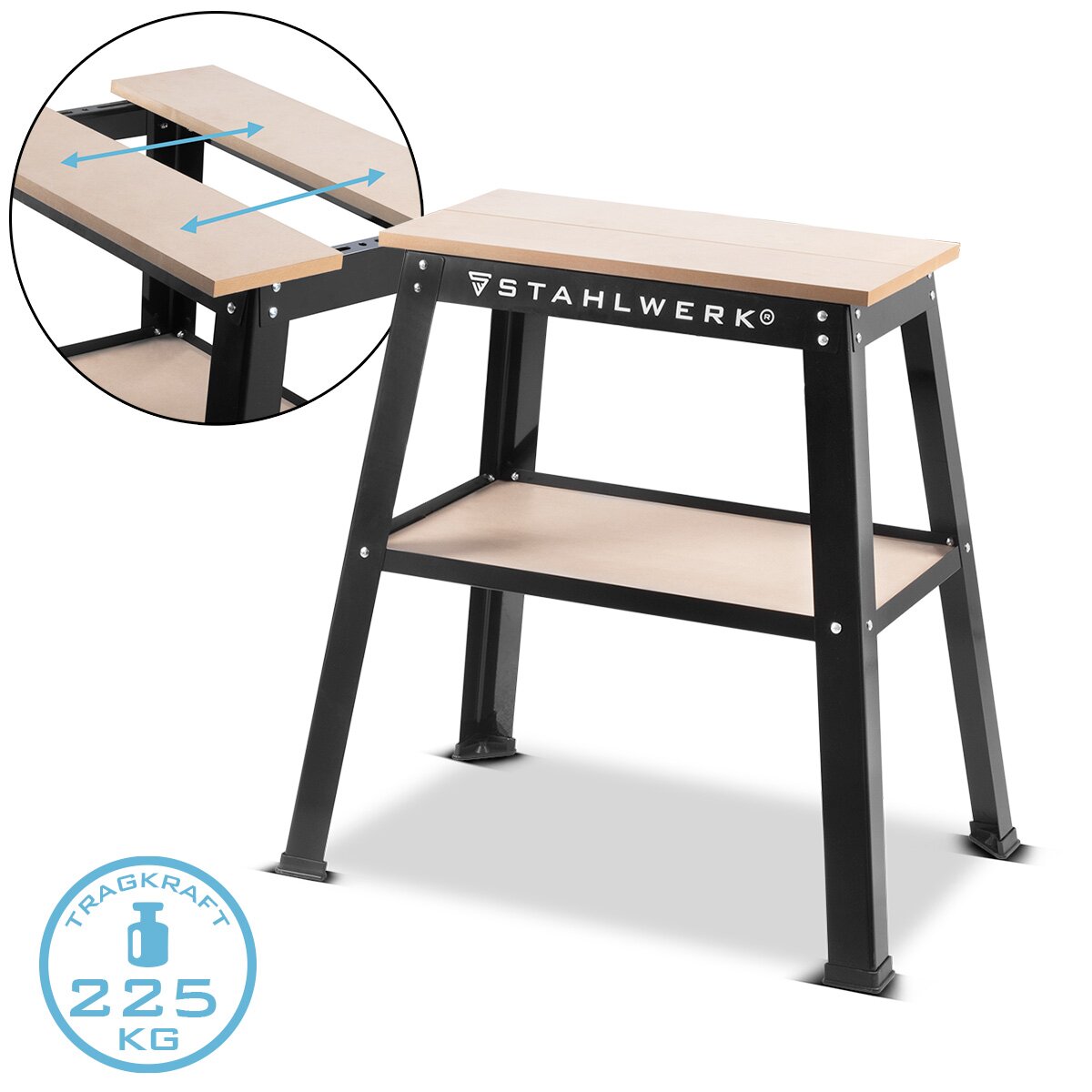 STAHLWERK Universal-Maschinenständer UM-10 ST mit 225 kg Tragkraft 82 x 58 x 82 cm verstellbarer Maschinentisch | Maschinenuntergestell | Werktisch | Werkbank | Werkstatttisch