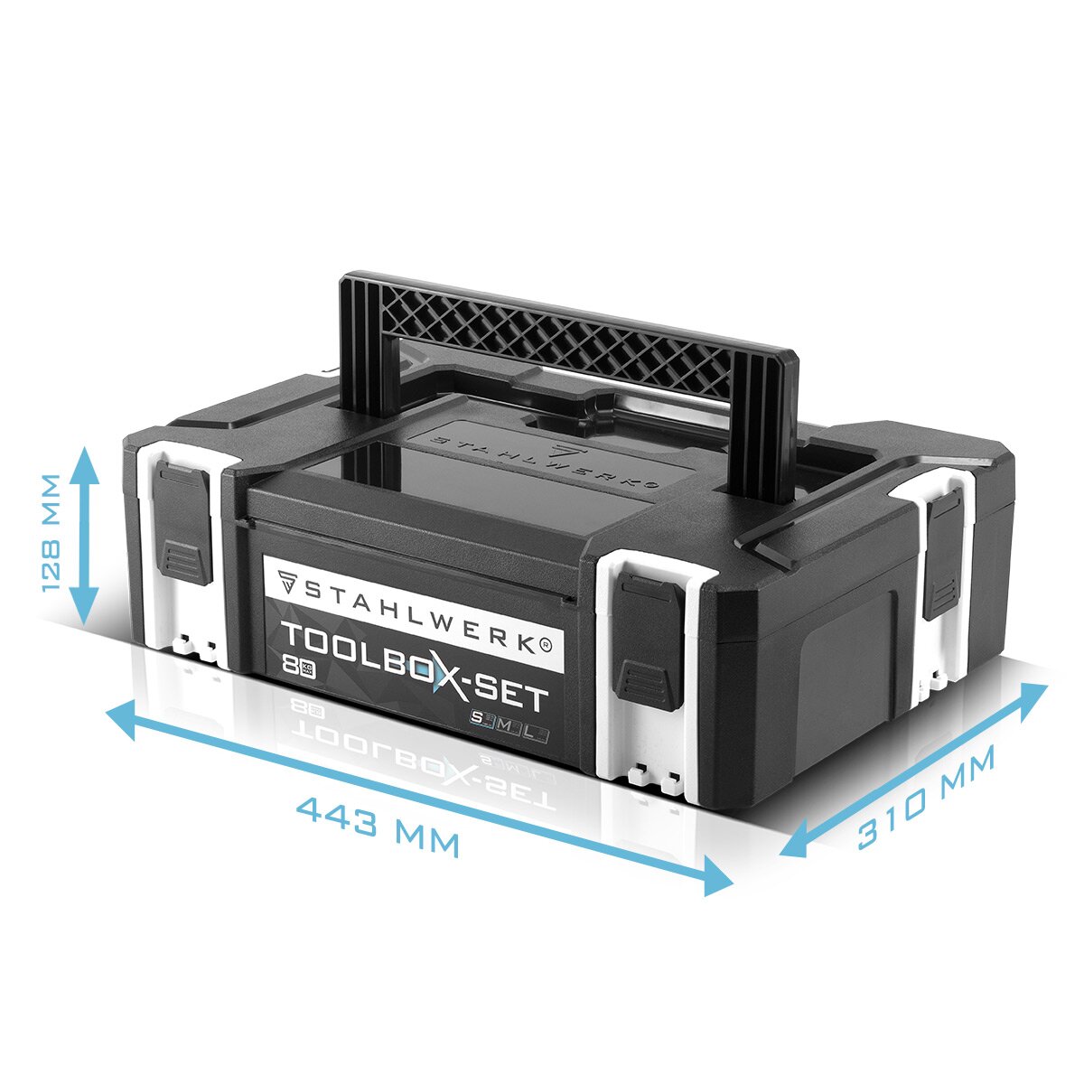 Steelworks Universal Toolbox with inner compartment size S 443 x 310 x 128 mm stackable system box | Tool box | Tool organizer in the module system made of highly resilient ABS plastic with a handle