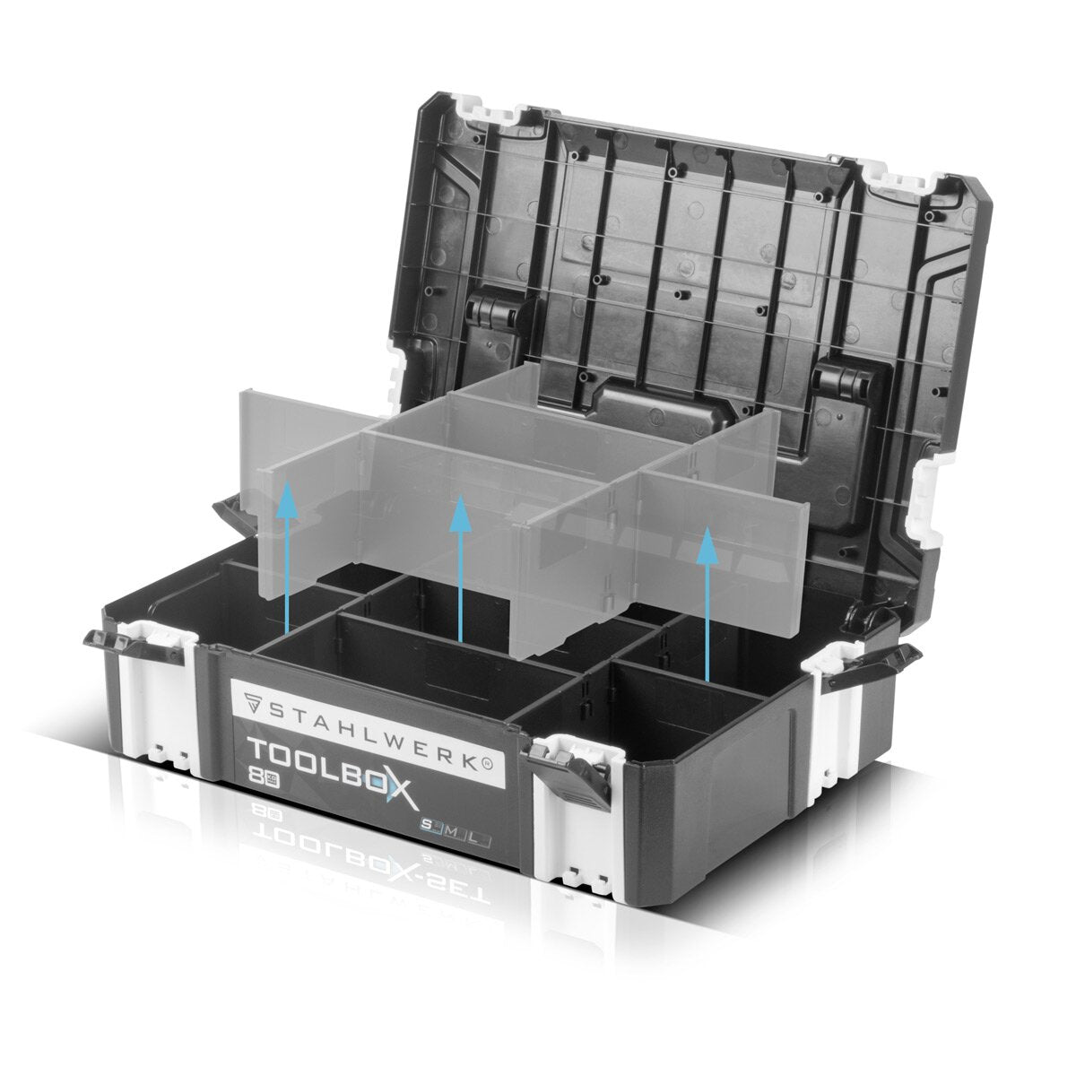 Steelworks Universal Toolbox with inner compartment size S 443 x 310 x 128 mm stackable system box | Tool box | Tool organizer in the module system made of highly resilient ABS plastic with a handle