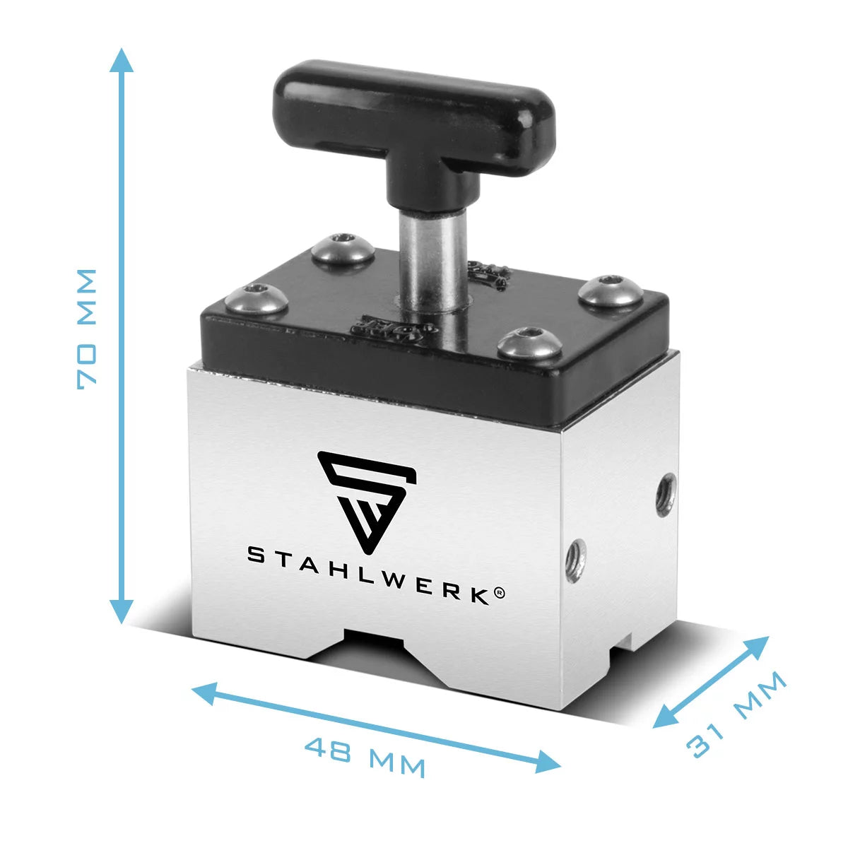 STAHLWERK Vierkant Haftmagnet | Schaltbarer Magnetblock | Flexibler Vierkant Magnet mit Ein-/Aus-Schalter und 60 kg Haftkraft