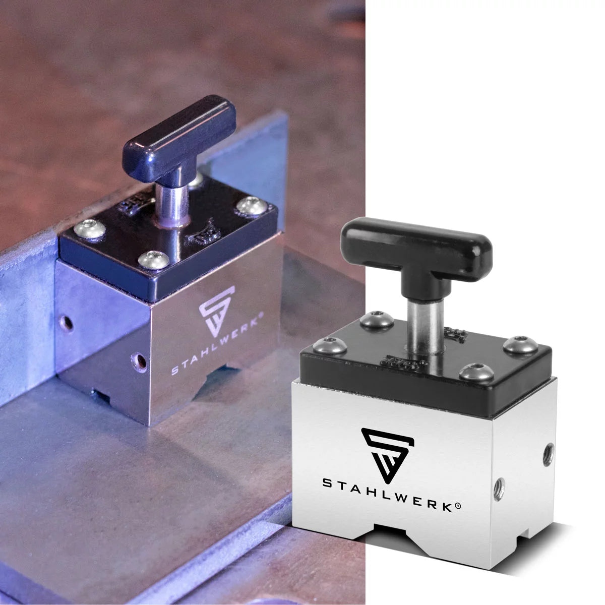 STAHLWERK Vierkant Haftmagnet | Schaltbarer Magnetblock | Flexibler Vierkant Magnet mit Ein-/Aus-Schalter und 60 kg Haftkraft