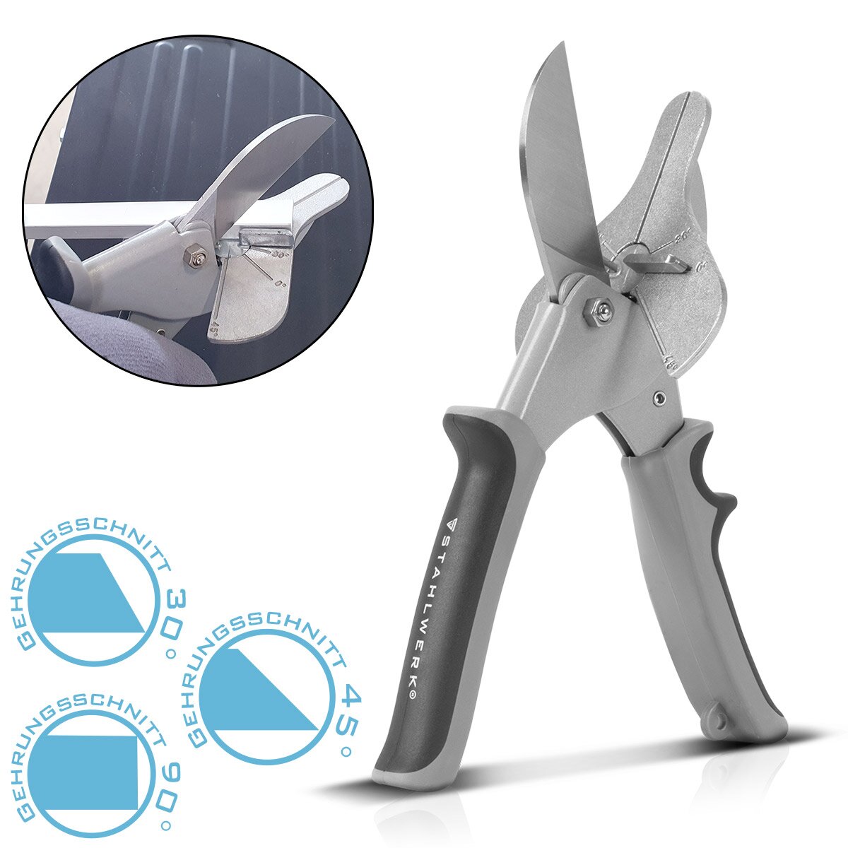 Steelworks Gehrungschneider | Mirefully scissors | Multi angular scissors | Trunking scissors for cutting vinyl, PVC, rubber and much more. | Adjustable angle 30 ° | 45 ° | 90 °