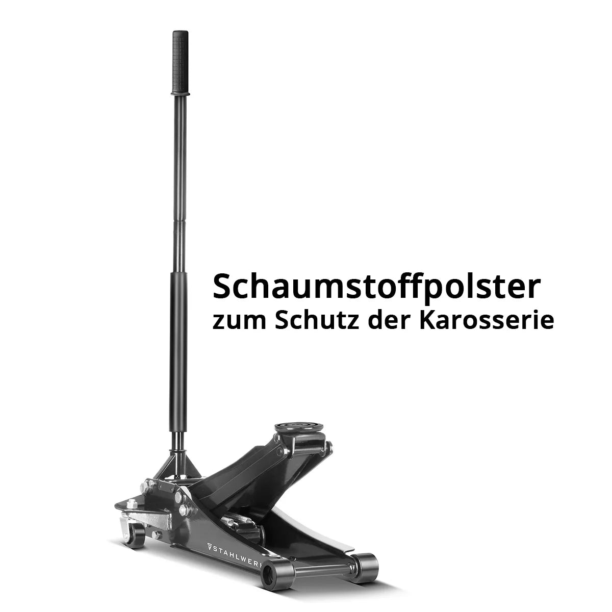 STAHLWERK Wagenheber WHF-73 ST mit 3 t Tragkraft, Long-Life-Stahlrollen, Doppelhubkolben und 73-500 mm Hubbereich | Extra flacher Rangierwagenheber | Hydraulik-Wagenheber | Schwarzer Autoheber