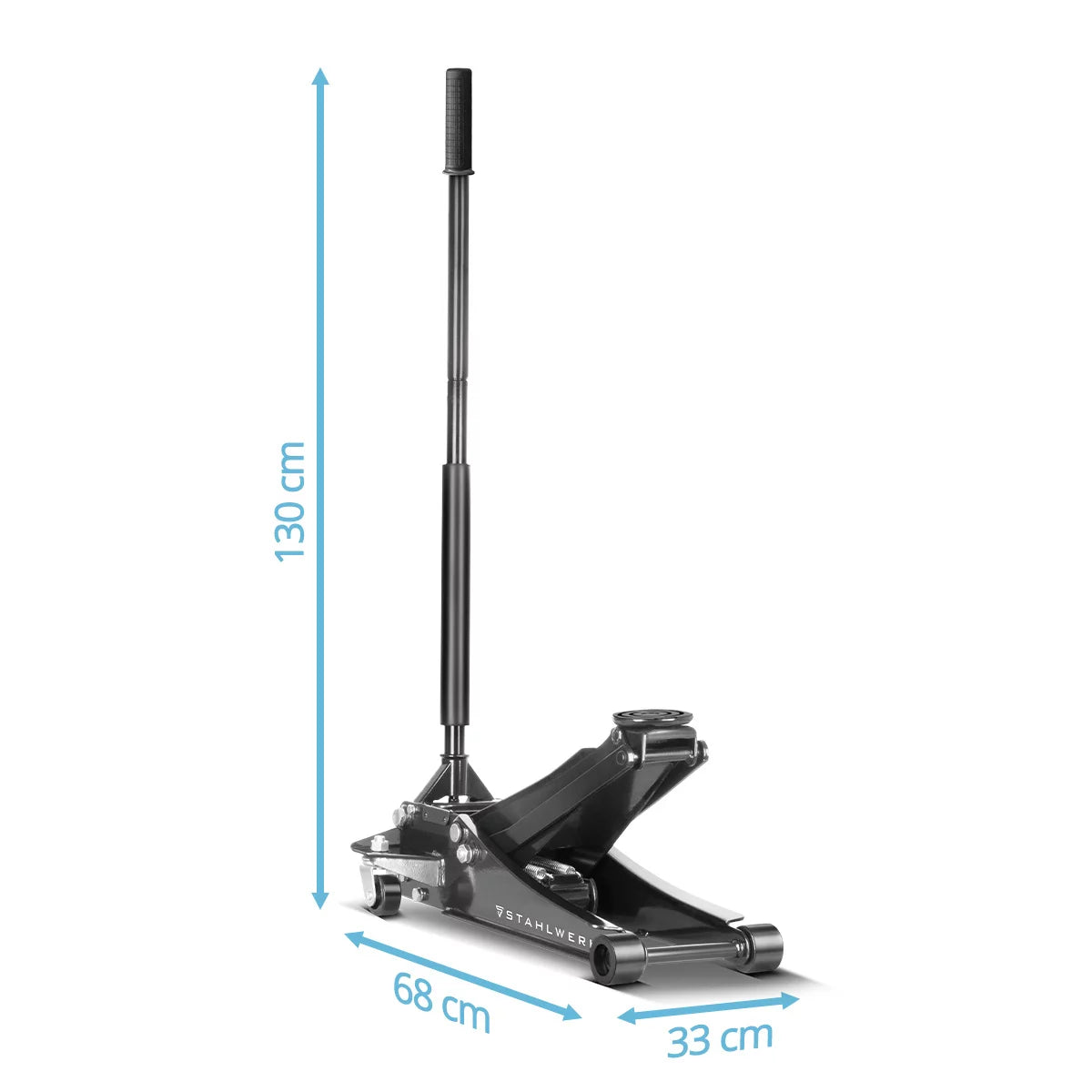 STAHLWERK Wagenheber WHF-73 ST mit 3 t Tragkraft, Long-Life-Stahlrollen, Doppelhubkolben und 73-500 mm Hubbereich | Extra flacher Rangierwagenheber | Hydraulik-Wagenheber | Schwarzer Autoheber