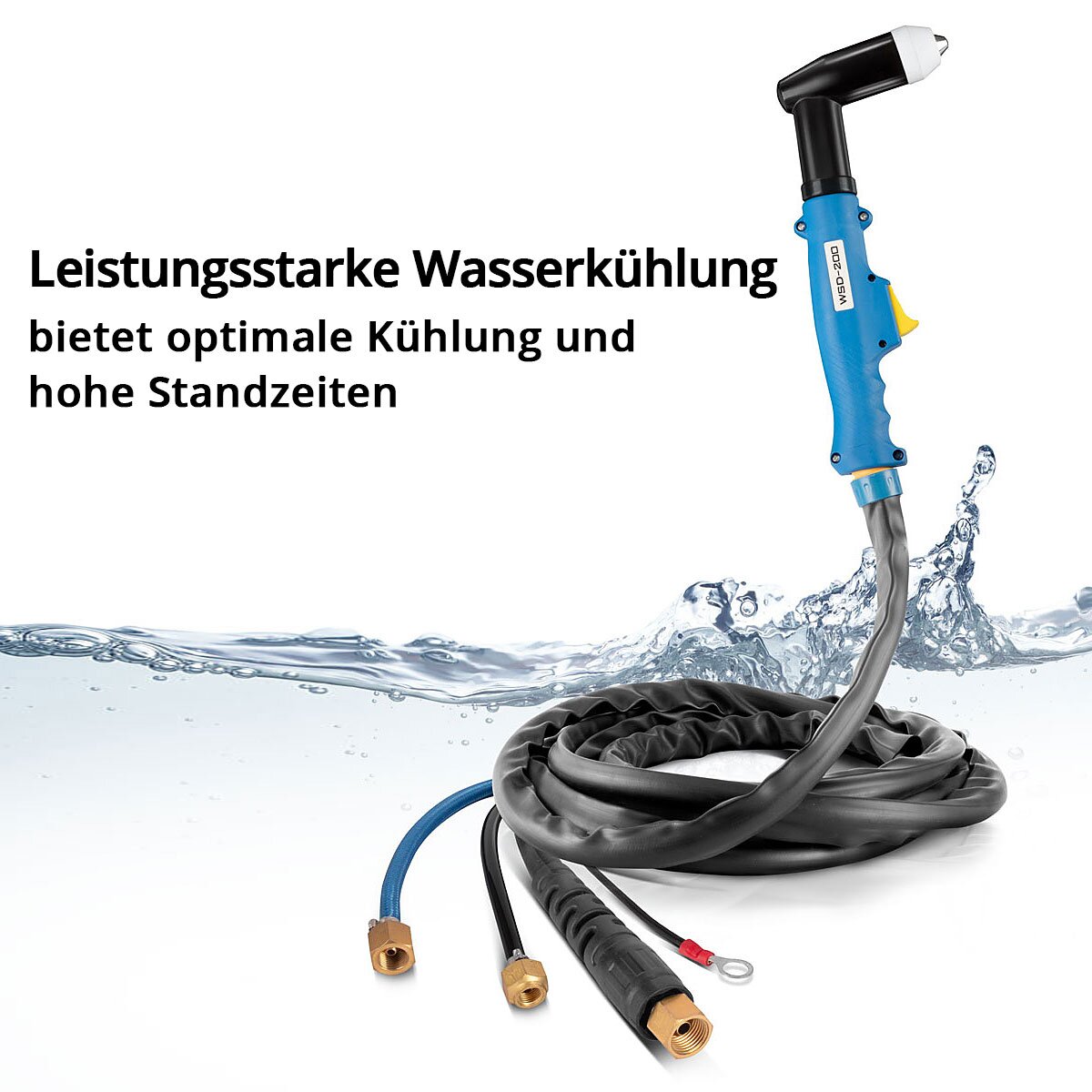 STAHLWERK WSD-200 Wassergekühlter Plasmaschneidbrenner bis 200 A CUT-Schneidbrenner | Plasmabrenner mit 5 m Schlauchpaket und separatem Abstandshalter inklusive Wasserkühler mit 370 W und 6 L Tank